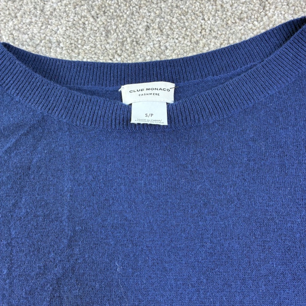 Club Monaco Cashmere Sweater‎ Navy Blue Ruffle Shoulder Statement Knit Womens S